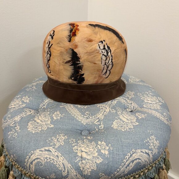 1960s Vintage Velvet Feather Hat. main image 4